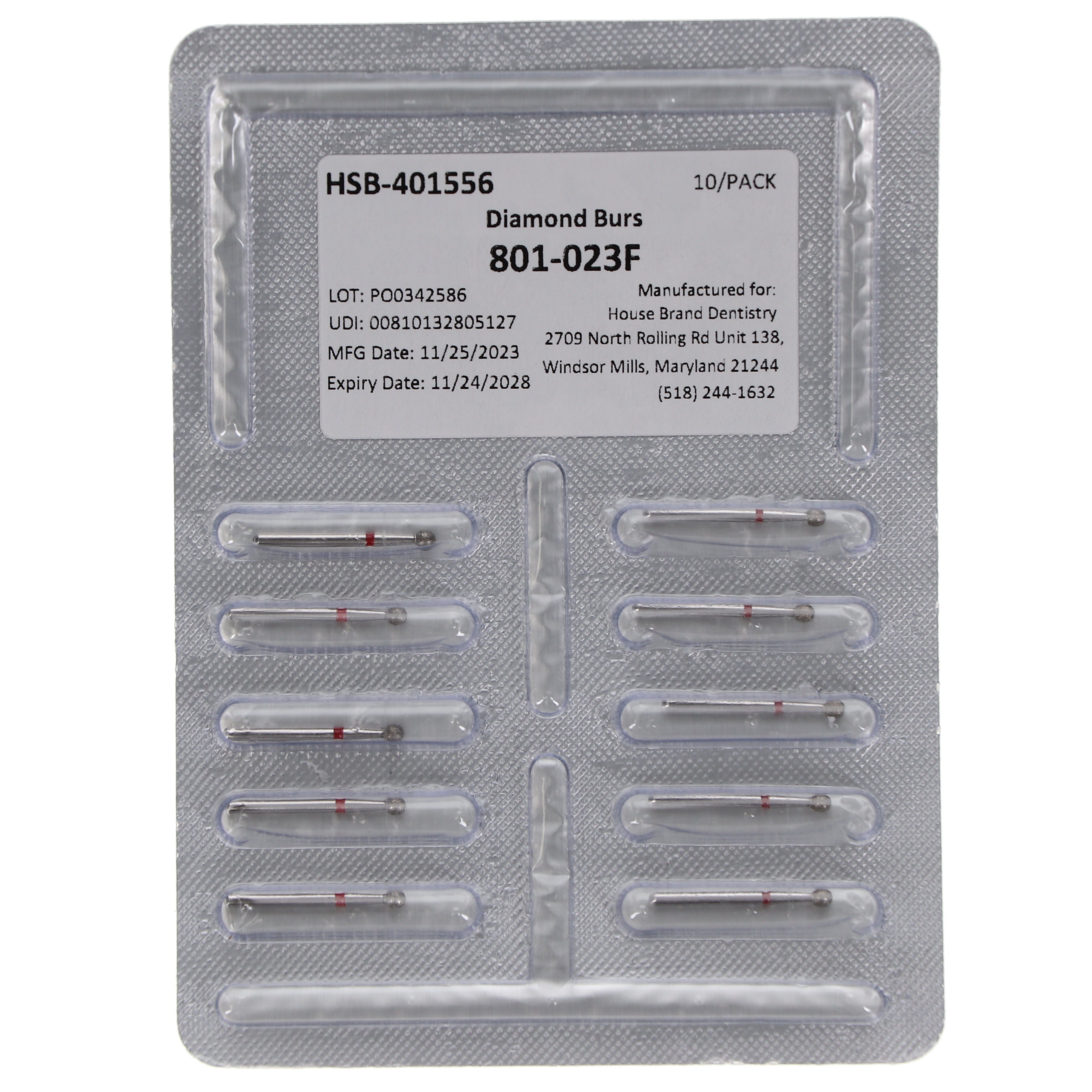 House Brand Dentistry 401556 HSB FG 801-023M Medium Grit Round Diamond Burs 10/Pk House Brand Dentistry 401556 HSB FG 801-023M Medium Grit Round Diamond Burs 10/Pk